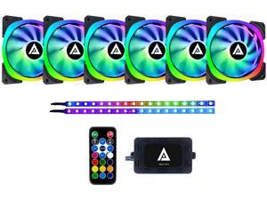 Apevia LP614L2S-RGB Lunar Pro 140mm Silent Dual-Ring Addressable RGB Fan for Gaming + 2 x Color Magnetic LED Strips & 4-Pin Control Box and RF Remote Control(6 + 2pk) Apevia LP614L2S-RGB Lunar Pro 140mm Silent Dual-Ring Addressable RGB Fan for Gaming + 2 x Color Magnetic LED Strips & 4-Pin Control Box and RF Remote Control(6 + 2pk)