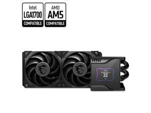 MSI MEG Core Liquid S280 AIO Liquid CPU Cooler, 2.4" IPS Display 280mm Radiator, Duo 140mm Silent Gale P14 PWM Fans, Controlled by MSI Center Software, AM5 Compatible