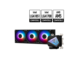 MSI MAG CoreLiquid I360 Black - AIO ARGB CPU Liquid Cooler - Infinity Mirror Design - UNI Bracket - 360mm Radiator - Triple 120mm ARGB PWM Fans - LGA 1700/1851 / AM5/AM4 Compatible