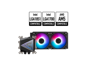 MSI MAG CoreLiquid I240 Black - AIO ARGB CPU Liquid Cooler - Infinity Mirror Design - UNI Bracket - 240mm Radiator - Dual 120mm ARGB PWM Fans - LGA 1700/1851 / AM5/AM4 Compatible