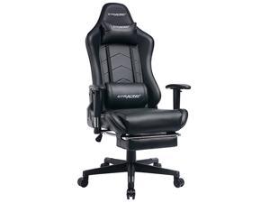 GTRACING Big and Tall Gaming Chair with Footrest Heavy Duty Adjustable Recliner with Headrest Lumbar Support Pillow High Back Ergonomic Leather Racing Computer Desk Executive Office Chair GT901 Black