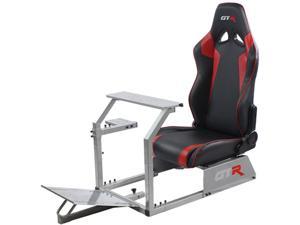 GTR Racing Simulator GTASS105LBKRD GTA Model Silver Frame with BlackRed Real Racing Seat Driving Simulator Cockpit Gaming Chair with Gear Shifter Mount