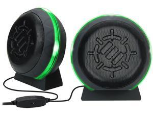 ENHANCE Gaming LED Computer Speakers with Subwoofer, Powerful 5 Watts Drivers and In-Line Volume Control - Green Lights, USB 2.0 Powered, 3.5mm Connection for PC, Desktop, Laptop, Notebook