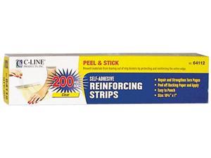 C-line 64112 Clear Mylar Self-Adhesive Reinforcing Strips, 1 x 10-3/4, 200/Box