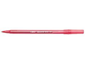 BIC Round Stic Ballpoint Pen, Red Ink, Medium, 1.0 mm (Dozen)