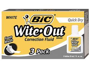 BIC WOFQD324 Wite-Out Quick Dry Correction Fluid, 20 ml Bottle, White, 3/Pack