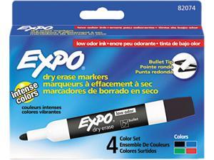 EXPO 82074 Low Odor Dry Erase Markers, Bullet Tip, Assorted, 4/Set EXPO 82074 Low Odor Dry Erase Markers, Bullet Tip, Assorted, 4/Set