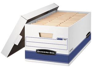 Bankers Box 00702 - Stor/File Storage Box, Legal, Locking Lid, White/Blue, 12/Carton
