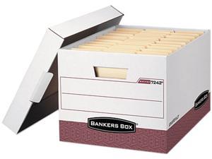 Bankers Box 07242 - R-Kive Max Storage Box, Letter/Legal, Locking Lid, White/Red 12/Carton