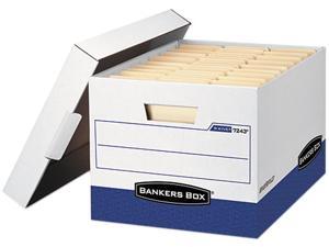 Bankers Box 07243 - R-Kive Max Storage Box, Letter/Legal, Locking Lid, White/Blue, 12/Carton