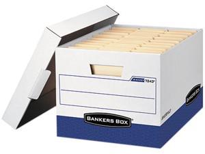 Bankers Box 0724303 R-Kive Max Storage Box, Letter/Legal, Locking Lid, White/Blue, 4/Carton