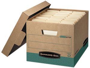 Bankers Box 12775 R-Kive Storage Box, Letter/Legal, Locking Lift-off Lid, Kraft/Green, 12/Carton