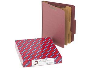 Smead 14075 Pressboard Classification Folders, Self Tab, Letter, Six-Section, Red, 10/Box