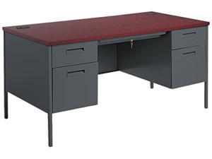 HON Metro Classic Double Pedestal Desk, 60w x 30d x 29-1/2h, Mahogany/Charcoal HON Metro Classic Double Pedestal Desk, 60w x 30d x 29-1/2h, Mahogany/Charcoal