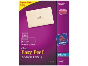 Avery Clear Easy Peel Mailing Labels Inkjet 1 x 2 5/8 300/Pack 18660