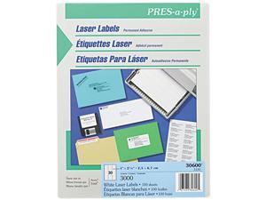 Avery 30600 Pres-A-Ply Laser Address Labels, 1 x 2-5/8, White, 3000/Box