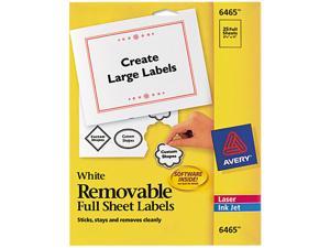 Avery 6465 Removable Inkjet/Laser ID Labels, 8-1/2 x 11, White, 25/Pack