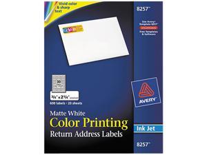 Avery 8257 Inkjet Labels for Color Printing, 3/4 x 2-1/4, Matte White, 600/Pack