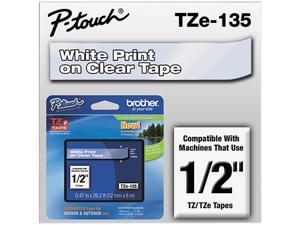 Brother P-Touch TZ Series Tape Cartridge, 0.5"w, White on Clear