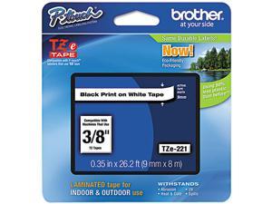 Brother TZE221 TZe Standard Adhesive Laminated Labeling Tape 0.38" Width x 26.20 ft Length - 1 Each - White