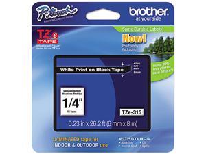 Brother P-Touch TZ Series Tape Cartridge, 0.25"w, White on Black