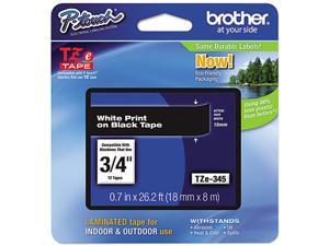 Brother P-Touch TZE345 TZe Standard Adhesive Laminated Labeling Tape, 3/4w, White on Black