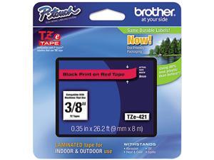 Brother P-Touch TZ Series Lettering Tape, 3/8", Black on Red Brother P-Touch TZ Series Lettering Tape, 3/8", Black on Red