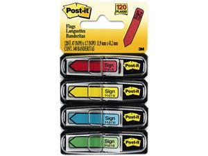 Post-it Flags 684-SH Arrow Message 1/2" Flags, "Sign Here", 4 Colors w/Dispensers, 120/Pack