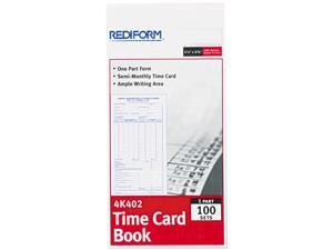 Rediform 4K402 Employee Time Card, Semi-Monthly, 4-1/4 x 8, 100/Pad Rediform 4K402 Employee Time Card, Semi-Monthly, 4-1/4 x 8, 100/Pad