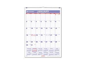 AT-A-GLANCE PM1-28 Recycled Monthly Wall Calendar, Blue and Red,  8" x 11"