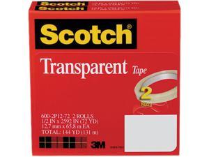 Scotch 600-2P12-72 Transparent Tape 600-2P12-72, 1/2" x 2592", 3" Core, Transparent, 2 Rolls