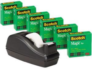 Scotch 810C40BK C40 Desk Tape Dispenser and 6 Rolls Scotch Magic Tape, 1" Core, Black