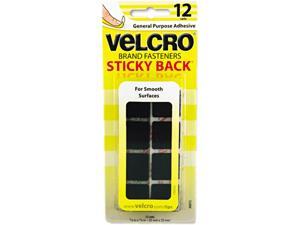 Velcro 90072 Sticky-Back Hook and Loop Square Fasteners on Strips, 7/8", Black, 12 Sets/Pack