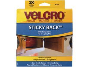 Velcro 90140 Sticky-Back Hook and Loop Dot Fasteners, Dispenser, 3/4 Inch, Beige, 200/Roll