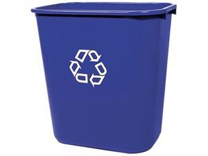 Rubbermaid Commercial 295673BE Medium Deskside Recycling Container, Rectangular, Plastic, 28 1/8 qt, Blue