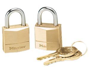 Master Lock 120T Three-Pin Brass Tumbler Locks, 3/4" Wide, 2 Locks & 2 Keys/Pack