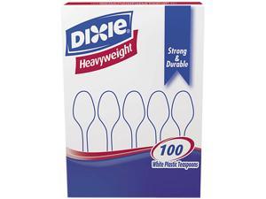 Dixie TH207 Plastic Tableware, Heavyweight Teaspoons, White, 100/Box
