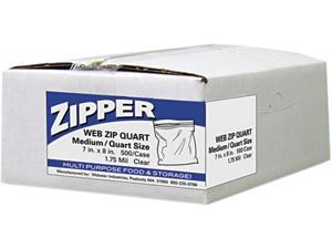 Webster Quart Storage Bags Reclosable 7"x8" 500/BX CL ZIPQUART Webster Quart Storage Bags Reclosable 7"x8" 500/BX CL ZIPQUART