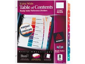 Avery 11163 Extra-Wide Ready Index Dividers, 8-Tab, 9 1/2 x 11, Assorted, 8/Set Avery 11163 Extra-Wide Ready Index Dividers, 8-Tab, 9 1/2 x 11, Assorted, 8/Set