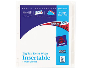 Avery Insertable Big Tab Dividers 5-Tab 11 1/8 x 9 1/4 11221