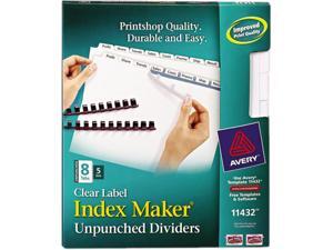Avery 11432 Index Maker Clear Label Unpunched Divider, 8-Tab, Letter, White, 5 Sets Avery 11432 Index Maker Clear Label Unpunched Divider, 8-Tab, Letter, White, 5 Sets