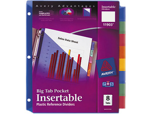 Avery 11903 WorkSaver Big Tab Plastic Dividers, Slash Pocket, 8-Tab, Letter, Assorted