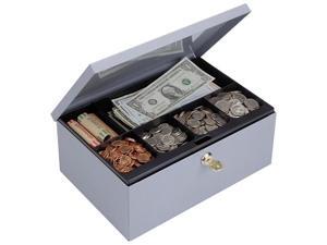 MMF Industries 221618001 Heavy-Duty Steel Low-Profile Cash Box w/6 Compartments, Key Lock, Gray MMF Industries 221618001 Heavy-Duty Steel Low-Profile Cash Box w/6 Compartments, Key Lock, Gray