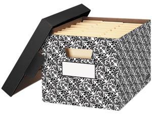 Bankers Box 0022705 - STOR/FILE Decorative Medium-Duty Storage Boxes, Letter, Black/White Brocade