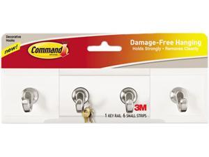 Command HOM18Q - Decorative Key Rail, 8w x 1 1/2d x 2 1/8h White/Silver, 4 Hooks/Pack Command HOM18Q - Decorative Key Rail, 8w x 1 1/2d x 2 1/8h White/Silver, 4 Hooks/Pack