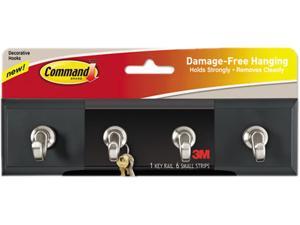 Command HOM18S - Decorative Key Rail, 8w x 1 1/2d x 2 1/8h, Black/Silver, 4 Hooks/Pack Command HOM18S - Decorative Key Rail, 8w x 1 1/2d x 2 1/8h, Black/Silver, 4 Hooks/Pack