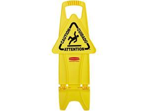 RCP 9S09 YEL Stable Multi-Lingual Safety Sign, 13w x 13 1/4d x 26h, Yellow