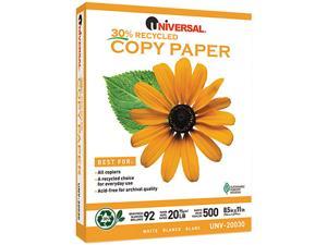 Universal UNV20030 30% Recycled Copy Paper, 92 Brightness, 20lb, 8-1/2 x 11, White, 5000/Carton