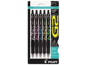 Pilot 31373 G2 Fashion Premium Retractable Gel Ink Pen, Black Ink/Asst. Barrels,.7mm, 5/Pack