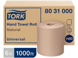 Tork 8031000 Universal Hand Towel Roll, Notched, 8" x 1000 ft, Natural, 6 Rolls / Carton Tork 8031000 Universal Hand Towel Roll, Notched, 8" x 1000 ft, Natural, 6 Rolls / Carton